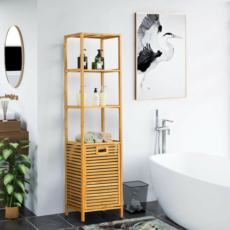 Natural Bamboo Laundry Tower with Hamper, lifestyle 1; accessories not included