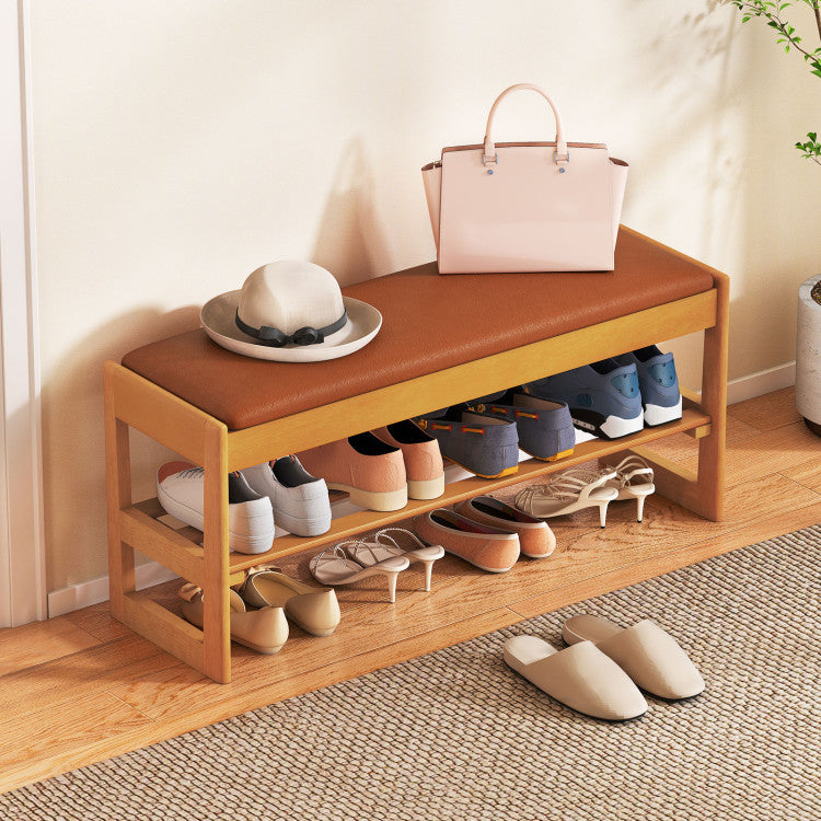 Natural Wood Entryway Storage Bench (Brown), lifestyle 1; accessories not included