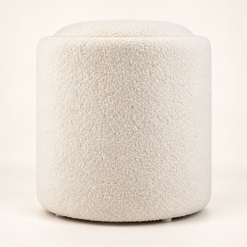 AI-generated studio image of Beige Sherpa Round Storage Ottoman
