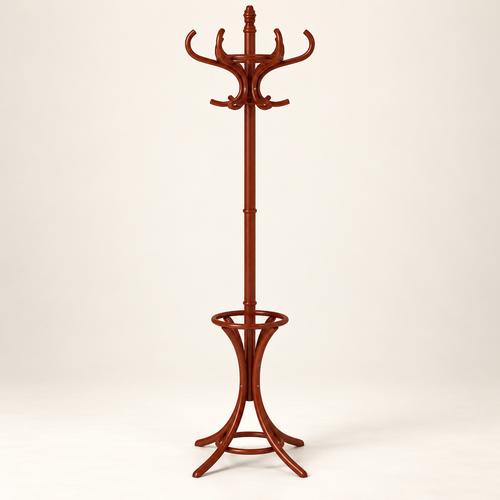 AI-generated studio image of Brown Wood Coat Tree with Umbrella Stand
