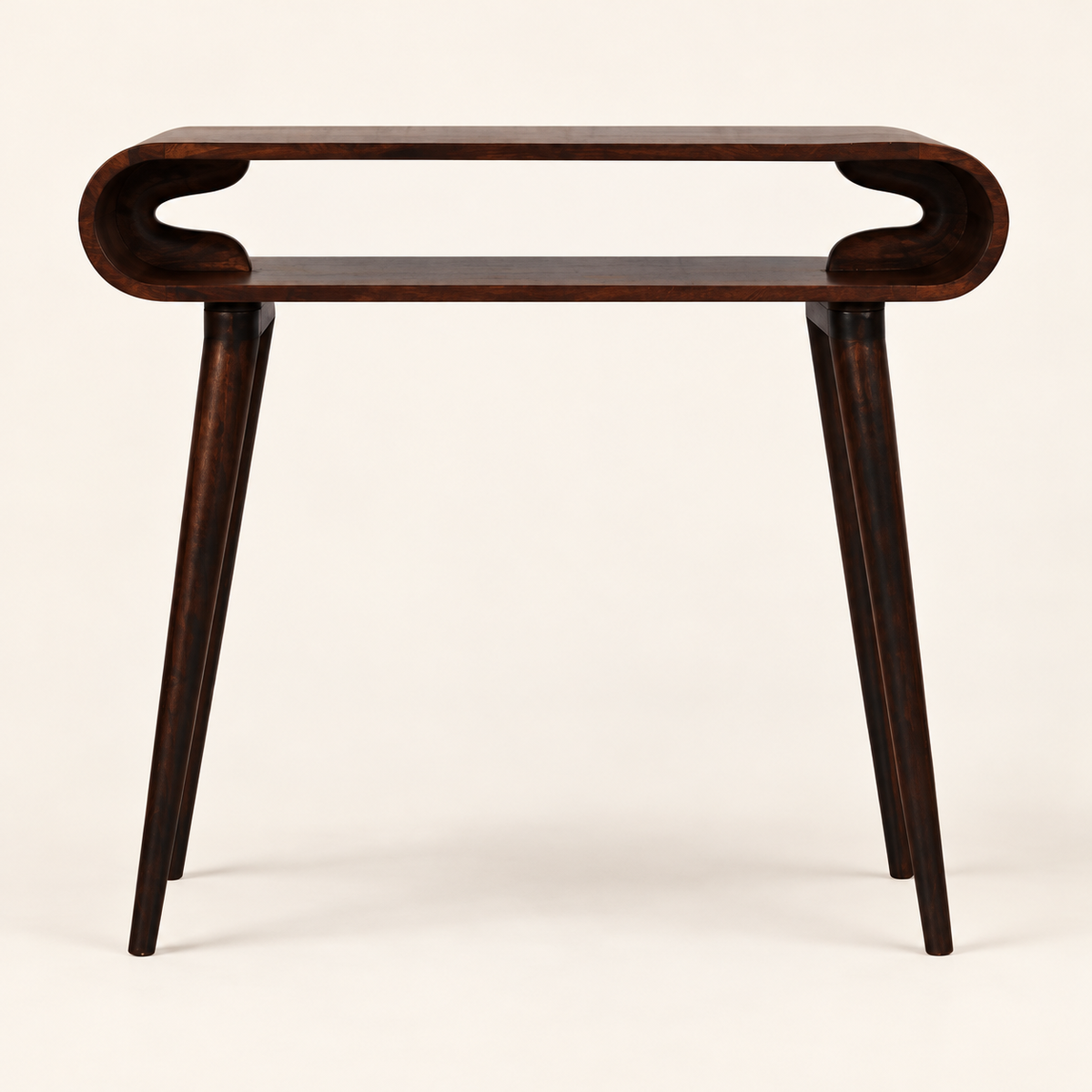 AI-generated studio image of Walnut Finish Mango Wood Open Console Table